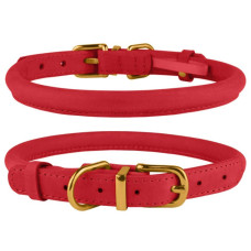 Ошейник для собак круглый кожаный BronzeDog Crazy, красный