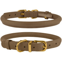 Ошейник для собак круглый кожаный BronzeDog Crazy, бежевый