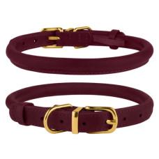 Нашийник для собак круглий шкіряний BronzeDog Crazy, бордовий
