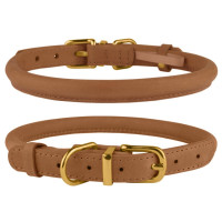 Ошейник для собак круглый кожаный BronzeDog Crazy, светло-коричневый