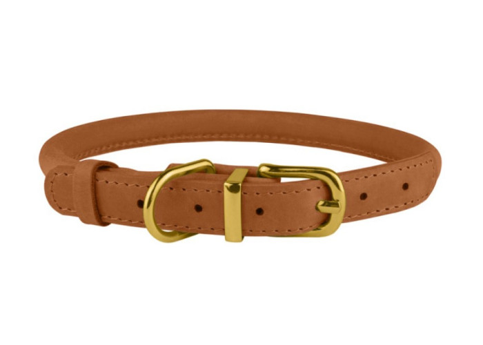 Нашийник для собак круглий шкіряний BronzeDog Crazy, тауні