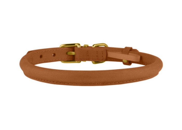 Нашийник для собак круглий шкіряний BronzeDog Crazy, тауні