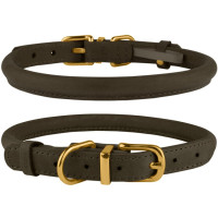 Нашийник для собак круглий шкіряний BronzeDog Crazy, оливковий