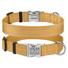 Ошейник для собак BronzeDog Active нейлоновый со светоотражающей лентой, металлическая пряжка, золотистый