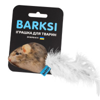 Іграшка для котів Barksi Мишка з дзвіночком і пір'ям