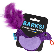 Игрушка для котов Barksi Птичка с колокольчиком и перьям, фиолетовая