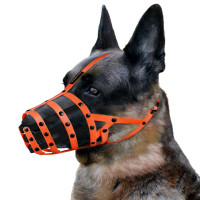 Намордник для собак водоотталкивающий биотановый Bronzedog (доберман, овчарка большая), оранжево-черный, 32х14 см