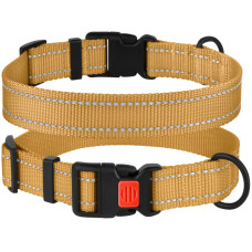 Ошейник для собак BronzeDog Active нейлоновый со светоотражающей лентой, пластиковая пряжка, золотистый