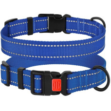 Ошейник для собак BronzeDog Active нейлоновый со светоотражающей лентой, пластиковая пряжка, синий