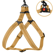 Шлея для собак BronzeDog Active нейлоновая со светоотражающей лентой, золотистая