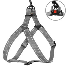 Шлея для собак BronzeDog Active нейлоновая со светоотражающей лентой, серая