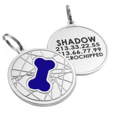Адресник для собак BronzeDog эмалированный Косточка на фоне объемной Паутинки, синий