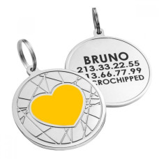 Адресник для собак BronzeDog эмалированный Сердце на фоне объемной Паутинки, желтый
