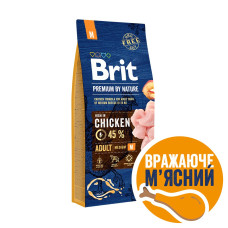 Сухой корм Brit Premium Adult M для взрослых собак средних пород, с курицей, 15 кг