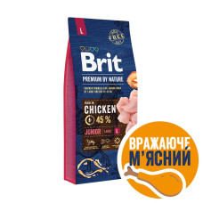 Сухой корм Brit Premium Junior L для щенков и юниоров крупных пород, с курицей, 15 кг