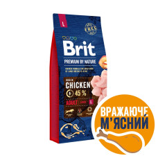 Сухой корм Brit Premium Adult L для взрослых собак крупных пород, с курицей, 15 кг