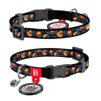 Ошейник для котов нейлоновый WAUCAT Nylon c QR паспортом, пластиковый фастекс, Апельсины