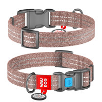 Нашийник для собак із відновленої бавовни WAUDOG Re-cotton з QR паспортом, коричневий