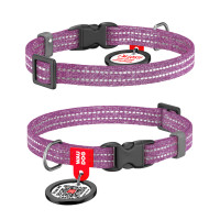 Нашийник для котів та дрібних порід собак з відновленої бавовни WAUDOG Re-cotton з QR паспортом, фіолетовий
