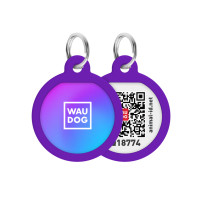 Адресник для собак и котов металлический WAUDOG Smart ID c QR паспортом "Градиент фиолетовый" круг