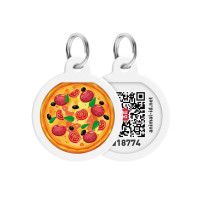 Адресник для собак та котів металевий WAUDOG Smart ID з QR паспортом "Піца" коло