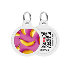 Адресник для собак и котов металлический WAUDOG Smart ID c QR паспортом "Бананы на розовом" круг