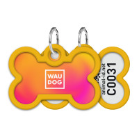 Адресник для собак та котів металевий WAUDOG Smart ID з QR паспортом "Градієнт помаранчевий" кістка