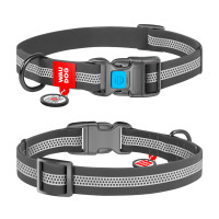 Нашийник для собак водостійкий WAUDOG Waterproof з QR-паспортом, світловідбивний, пластикова пряжка-фастекс, сірий