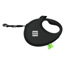 Поводок-рулетка для собак WAUDOG R-leash с контейнером для пакетов, светоотражающая лента, черный