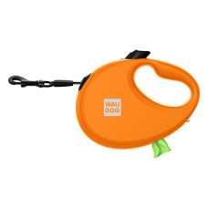 Поводок-рулетка для собак WAUDOG R-leash с контейнером для пакетов, светоотражающая лента, оранжевый