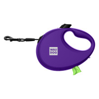 Повідець-рулетка для собак WAUDOG R-leash з контейнером для пакетів, світловідбиваюча стрічка, фіолетовий