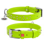 Нашийник для собак шкіряний WAUDOG Glamour з QR паспортом, з клеєвими стразами, салатовий