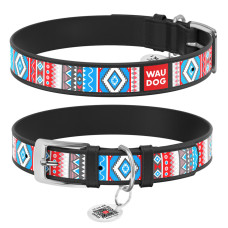 Ошейник для собак кожаный WAUDOG Design с QR паспортом "Этно", черный