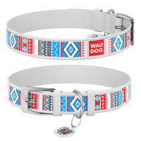 Ошейник для собак кожаный WAUDOG Design с QR паспортом "Этно", белый
