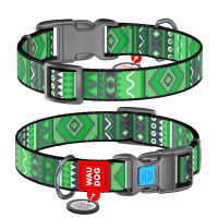 Нашийник для собак нейлоновий WAUDOG Nylon c QR паспортом "Етно зелений", пластиковий фастекс