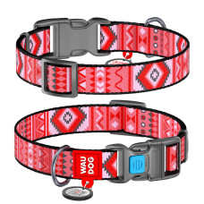 Ошейник для собак нейлоновый WAUDOG Nylon c QR паспортом "Этно красный", пластиковый фастекс