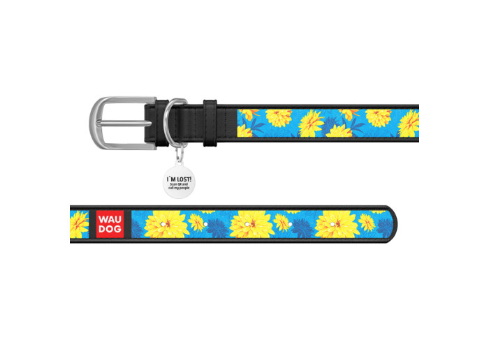 Нашийник WAUDOG Design "Квіти на блакитному", чорний