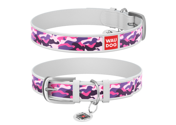 Нашийник WAUDOG Design "Рожевий камо", білий