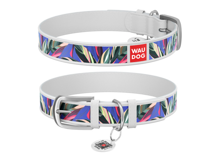 Нашийник WAUDOG Design "Листя", білий