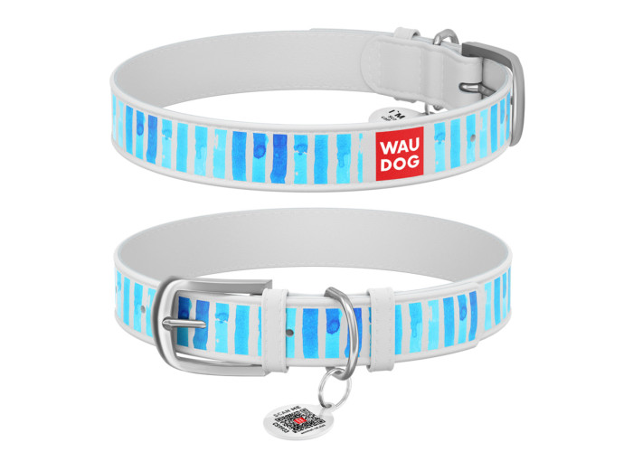 Нашийник WAUDOG Design "Блакитні смужки", білий