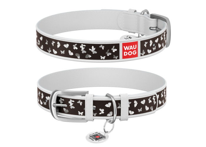 Нашийник WAUDOG Design "Метелики", білий