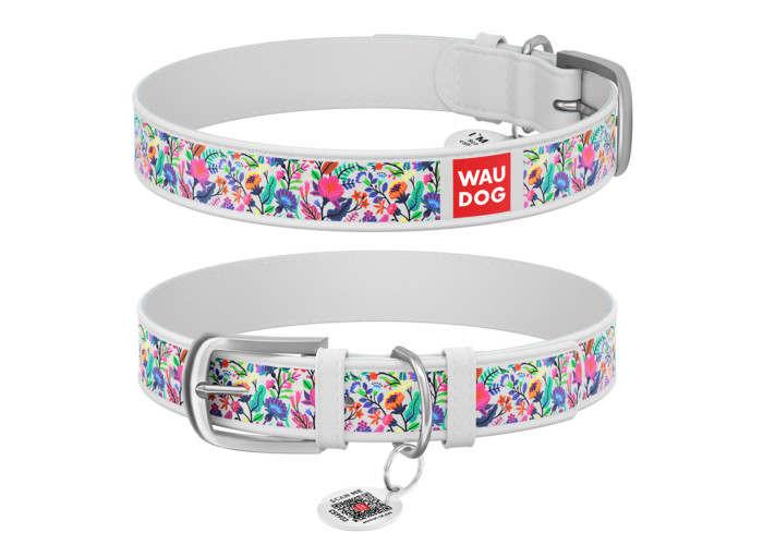 Нашийник WAUDOG Design "Чарівні квіти", білий
