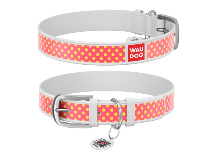 Нашийник WAUDOG Design "Рожева полька", білий