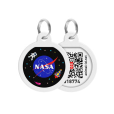 Адресник для собак и котов металлический WAUDOG Smart ID c QR паспортом "NASA" круг