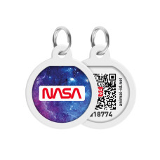 Адресник для собак и котов металлический WAUDOG Smart ID c QR паспортом, NASA21 круг