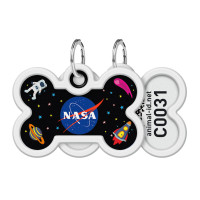 Адресник для собак и котов металлический WAUDOG Smart ID c QR паспортом "NASA" кость