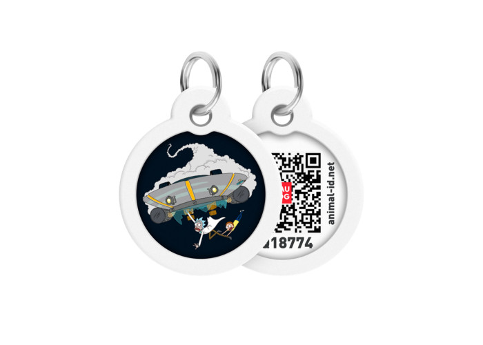 Адресник для собак и котов металлический WAUDOG Smart ID c QR паспортом "Рик и Морти 1" круг