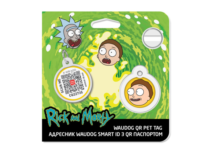 Адресник для собак и котов металлический WAUDOG Smart ID c QR паспортом "Рик и Морти 2" круг