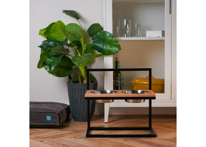 Миски на подставке c регулируемой высотой Lift Natural Wood + Black