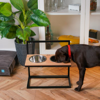 Миски на подставке c регулируемой высотой Lift Natural Wood + Black
